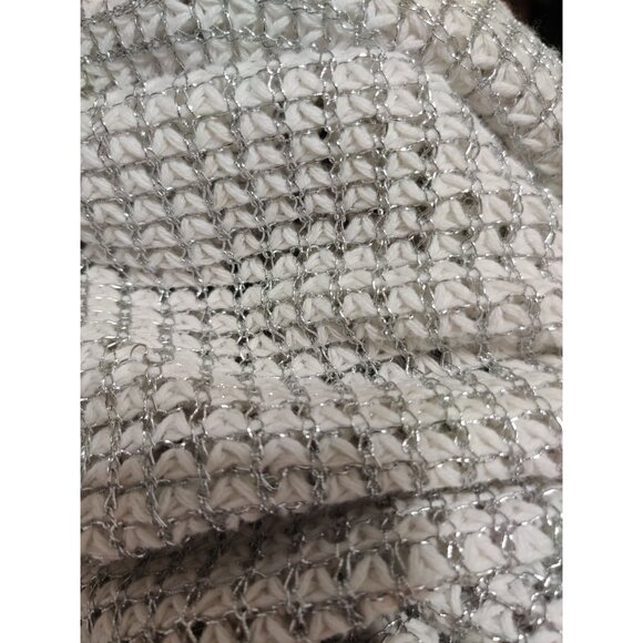 APT 9 L Womens Sweater White Silver Metallic Knit Sheer Pullover Shimmer Top - Picture 9 of 14